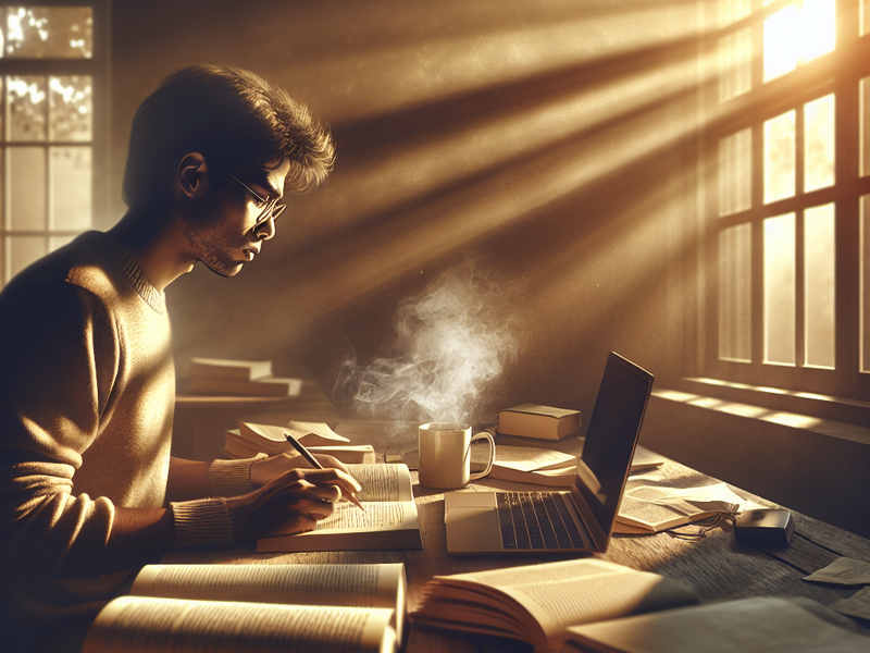 Estudante motivado em seu ambiente de estudos