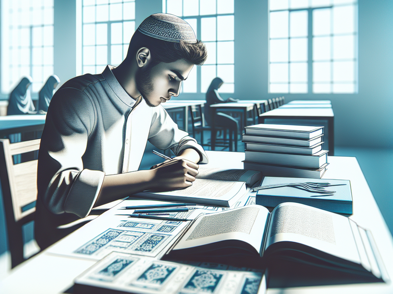 Estudante concentrado em ambiente organizado