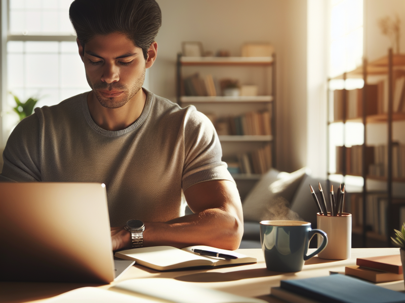 Estudante focado em seu ambiente de estudo