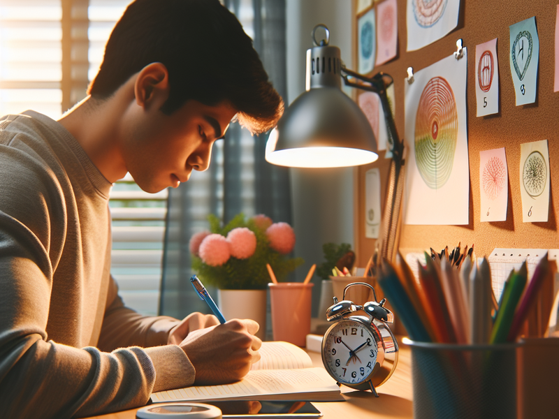 Estudante focado em uma mesa com mapas mentais