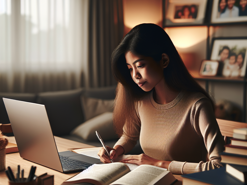Estudante focado em mesa organizada