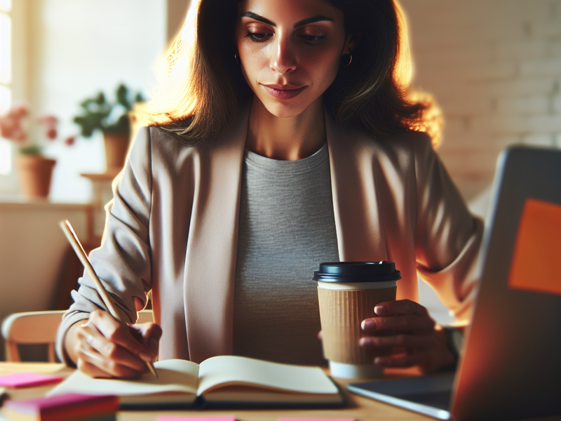 Mulher estudando com organização