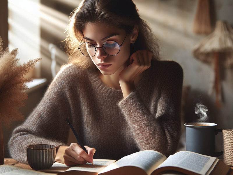 Mulher estudando com concentração